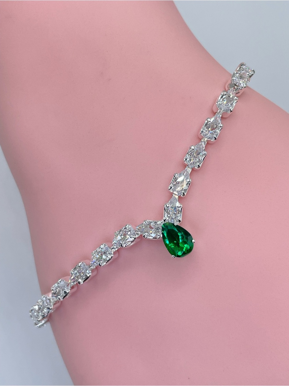 Swarovski Crystal Elements White Emerald Green Crystal Tennis Bracelet Formal